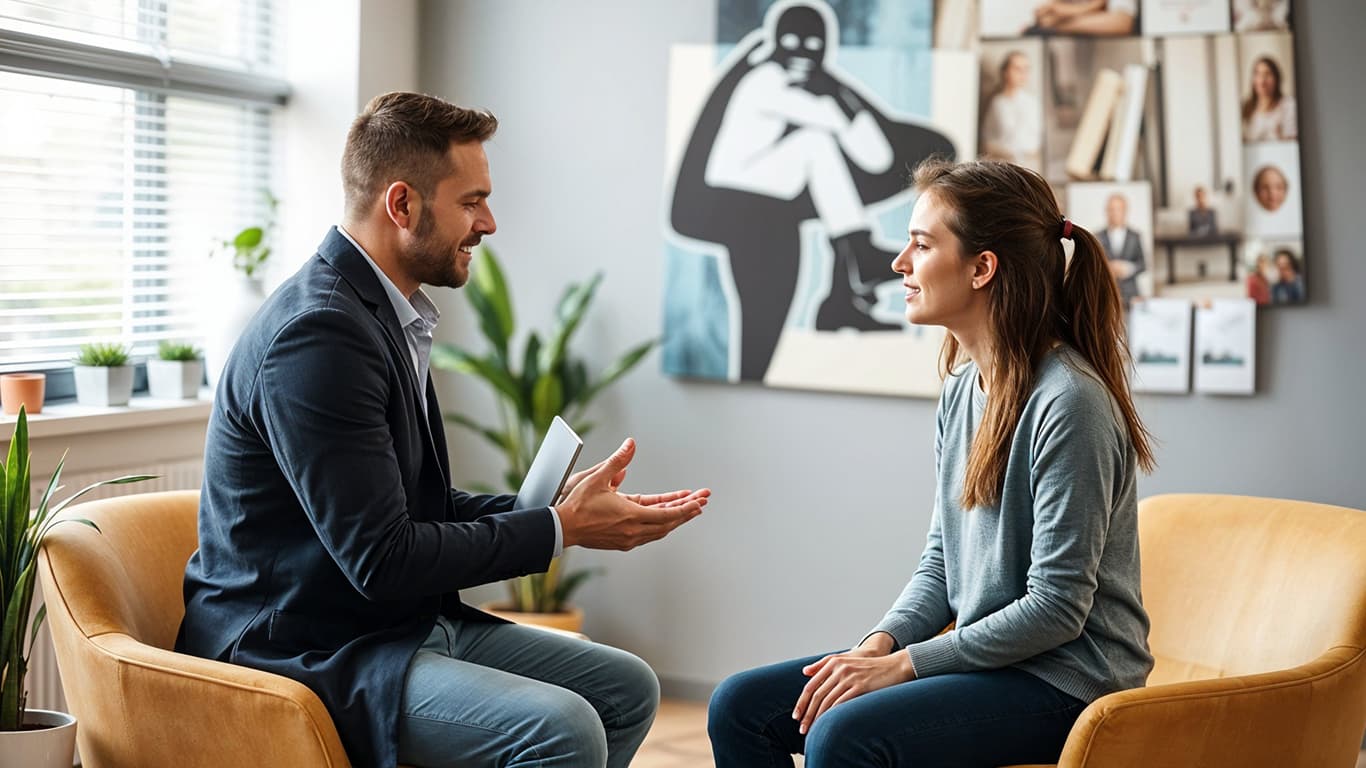 A clinician and patient in conversation